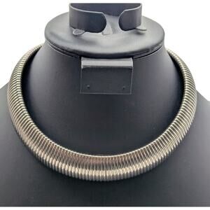 Vtg Silver Plated Stretch 7/8" Wide Cobra Omega Chunky Choker 17"-19" Necklace